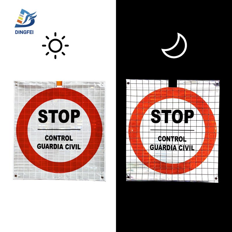 Stop Control Guardia Civil Reflective Folding Warning Sign - 